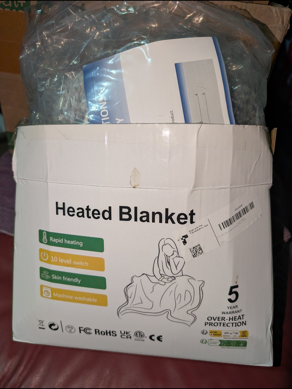 Heated Blanket - Gray Plush Electric Throw